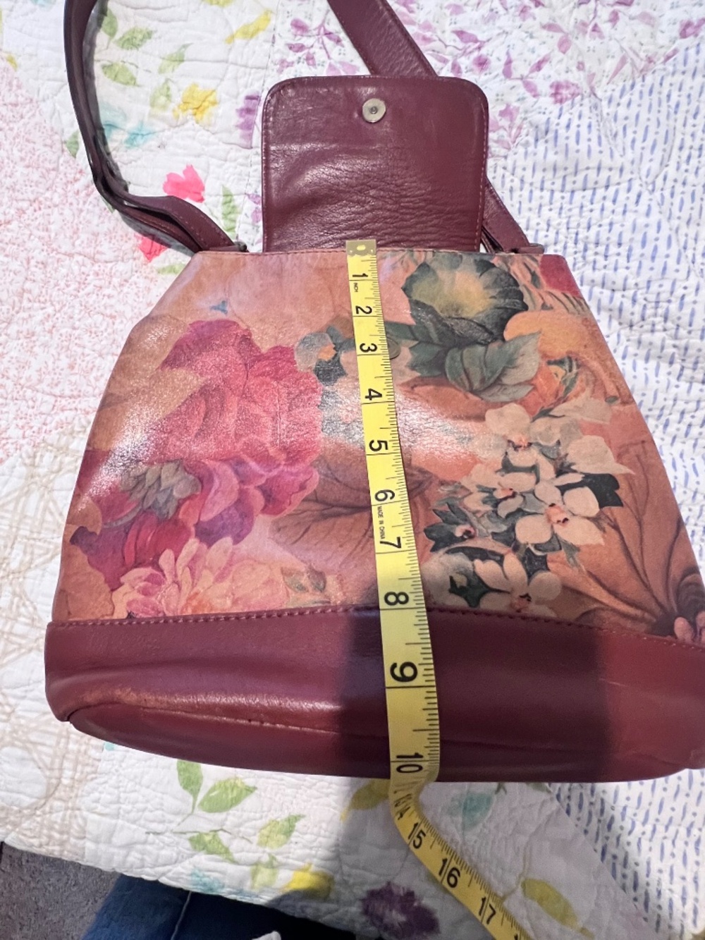 Vintage Cuero Vaca Argentina Floral Leather Shoulder Bag - Picture 5 of 14